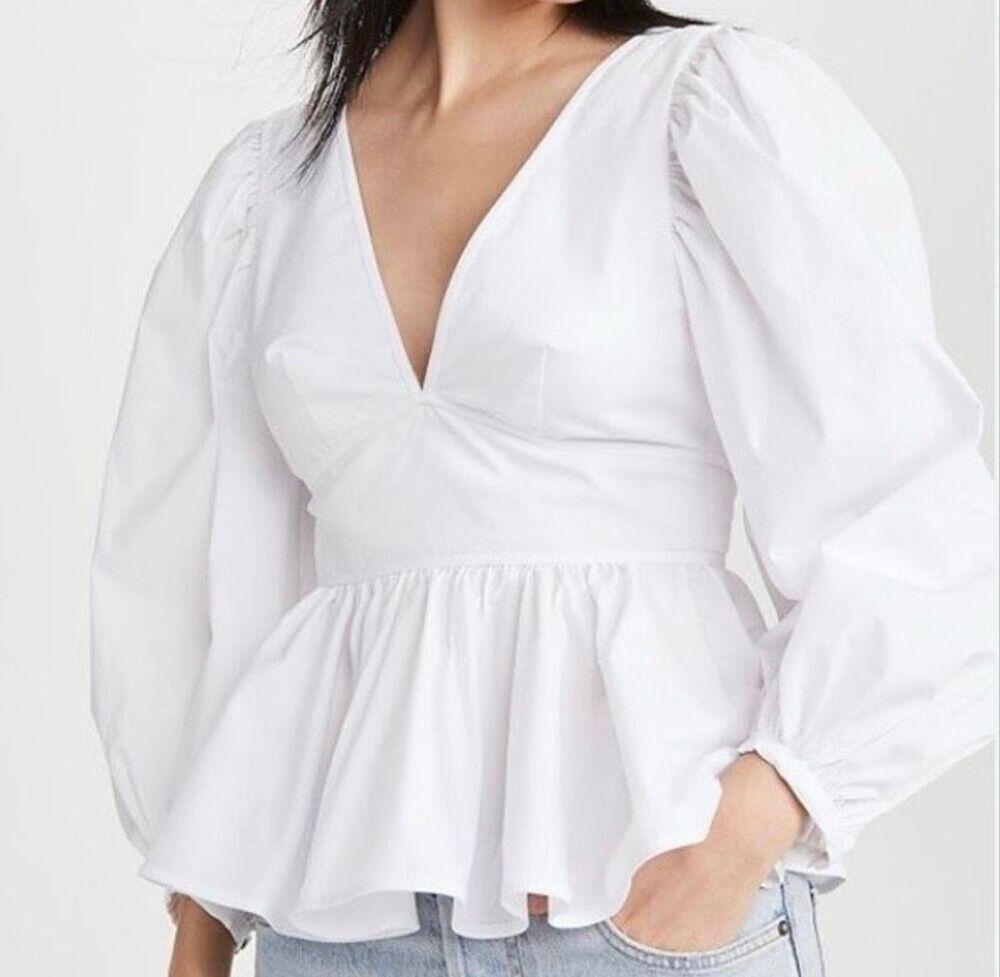 STAUD Lana Cotton Top in White New With Tags Size XS or 00